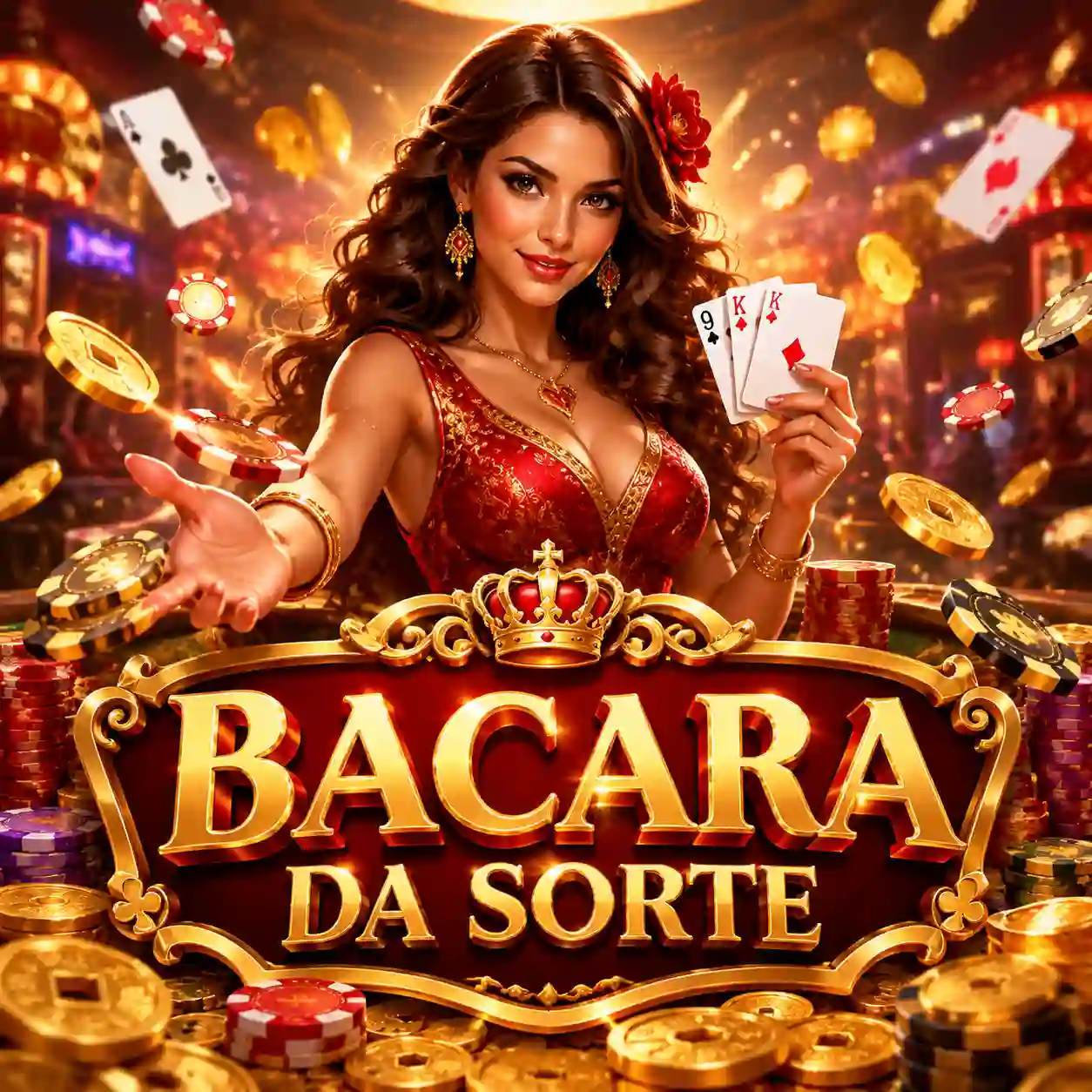 Mesa de bacará com cartas abertas
