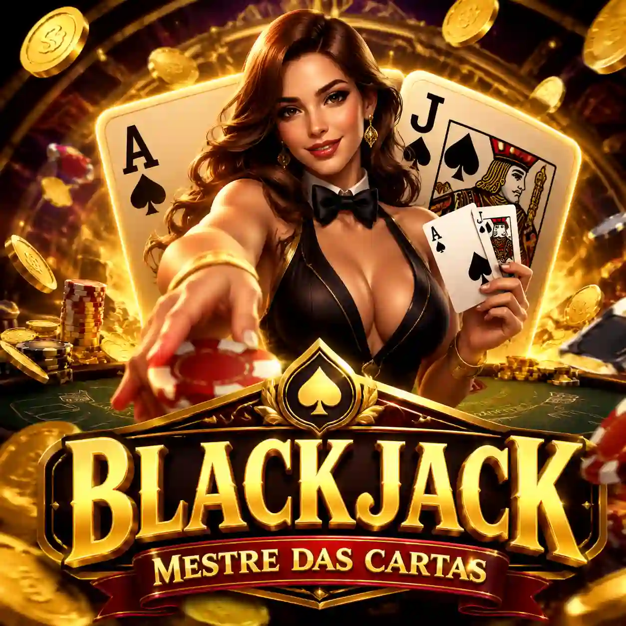 Mesa de blackjack com cartas e fichas